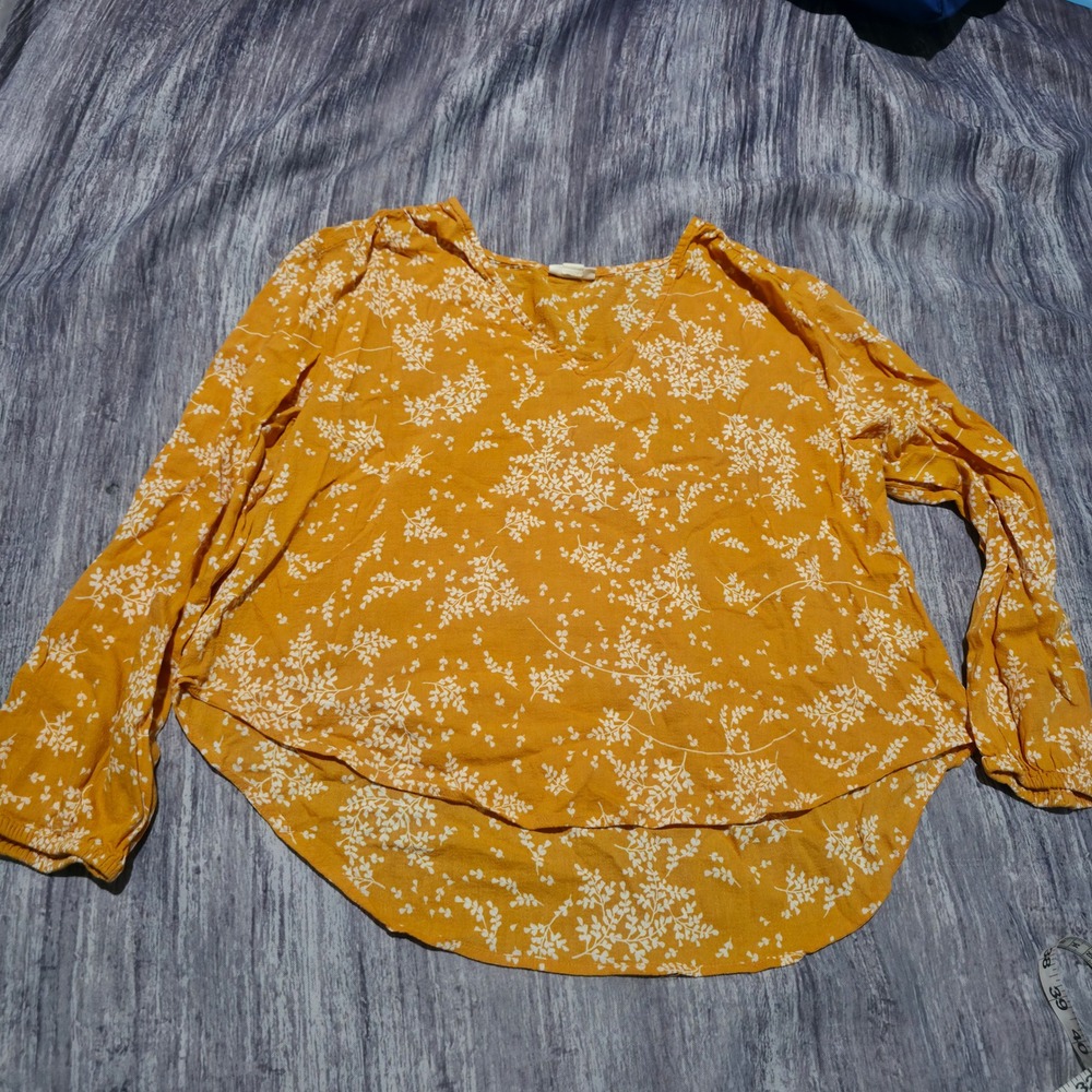 A.N.A Yellow Floral Long Sleeve Peasant Blouse Petite Medium
